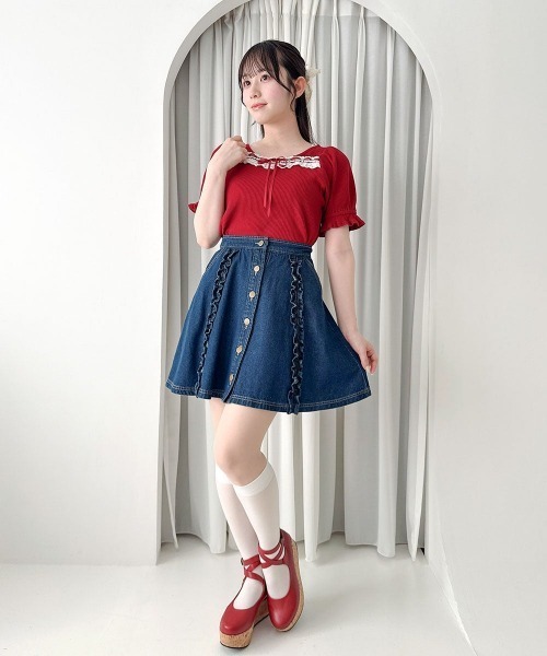 F i.n.t(フィント)の「レース使いはしごリボンカットトップス/fint フィント(Tシャツ/カットソー・レディース・ホワイト×レッド/レッド/ホワイト×ネイビー・FREE)」の6枚目の写真