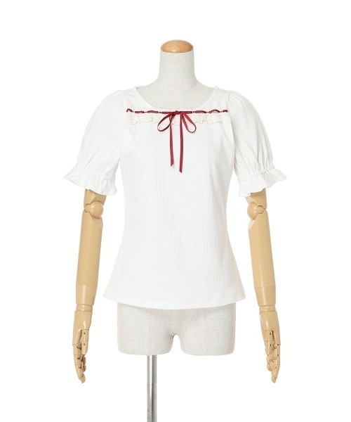 F i.n.t(フィント)の「レース使いはしごリボンカットトップス/fint フィント(Tシャツ/カットソー・レディース・ホワイト×レッド/レッド/ホワイト×ネイビー・FREE)」の7枚目の写真