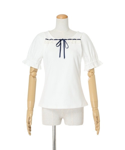 F i.n.t(フィント)の「レース使いはしごリボンカットトップス/fint フィント(Tシャツ/カットソー・レディース・ホワイト×レッド/レッド/ホワイト×ネイビー・FREE)」の8枚目の写真