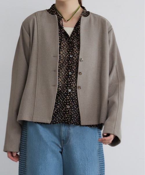 NOMBRE IMPAIR(ノンブルアンペール)の「プレーティングリブ ノーカラーカーディガン(カーディガン/ボレロ・レディース・カーキ/ベージュ/チャコールグレー・FREE)」の2枚目の写真