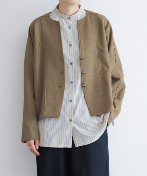 NOMBRE IMPAIR(ノンブルアンペール)の「プレーティングリブ ノーカラーカーディガン(カーディガン/ボレロ・レディース・カーキ/ベージュ/チャコールグレー・FREE)」の3枚目の写真