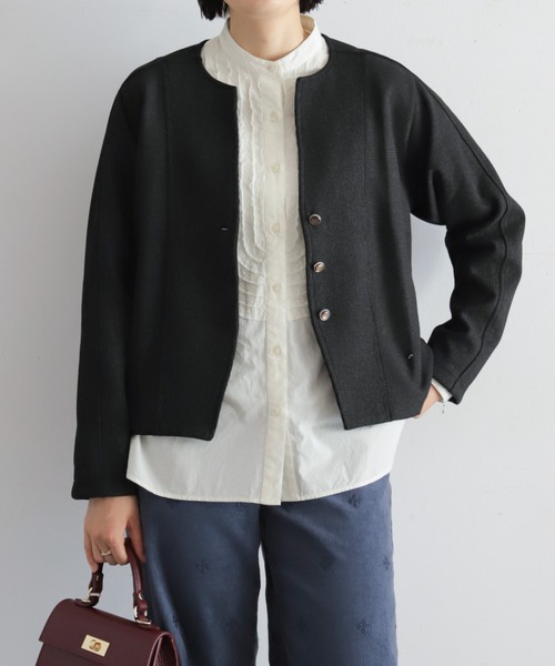 NOMBRE IMPAIR(ノンブルアンペール)の「プレーティングリブ ノーカラーカーディガン(カーディガン/ボレロ・レディース・カーキ/ベージュ/チャコールグレー・FREE)」の1枚目の写真
