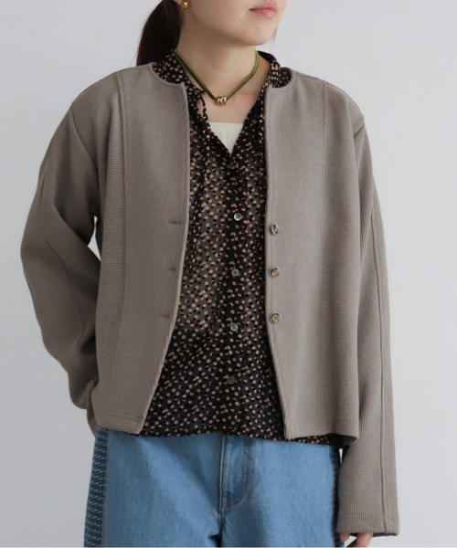 NOMBRE IMPAIR(ノンブルアンペール)の「プレーティングリブ ノーカラーカーディガン(カーディガン/ボレロ・レディース・カーキ/ベージュ/チャコールグレー・FREE)」の14枚目の写真