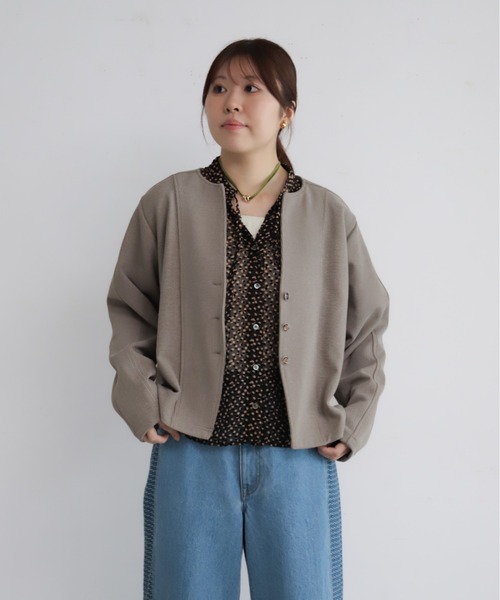 NOMBRE IMPAIR(ノンブルアンペール)の「プレーティングリブ ノーカラーカーディガン(カーディガン/ボレロ・レディース・カーキ/ベージュ/チャコールグレー・FREE)」の15枚目の写真