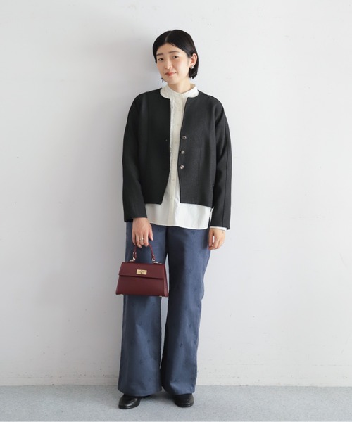 NOMBRE IMPAIR(ノンブルアンペール)の「プレーティングリブ ノーカラーカーディガン(カーディガン/ボレロ・レディース・カーキ/ベージュ/チャコールグレー・FREE)」の4枚目の写真
