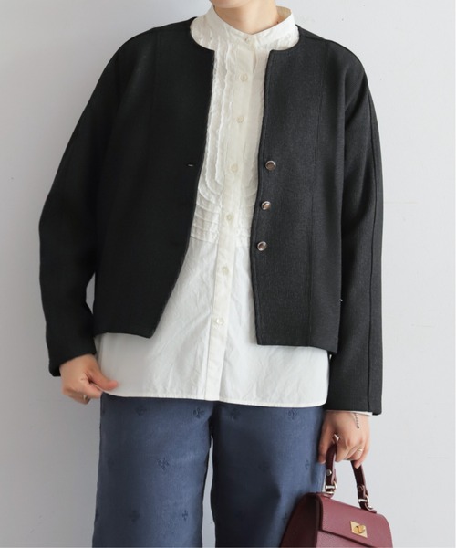NOMBRE IMPAIR(ノンブルアンペール)の「プレーティングリブ ノーカラーカーディガン(カーディガン/ボレロ・レディース・カーキ/ベージュ/チャコールグレー・FREE)」の10枚目の写真