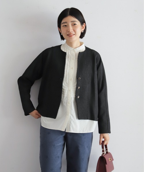 NOMBRE IMPAIR(ノンブルアンペール)の「プレーティングリブ ノーカラーカーディガン(カーディガン/ボレロ・レディース・カーキ/ベージュ/チャコールグレー・FREE)」の7枚目の写真