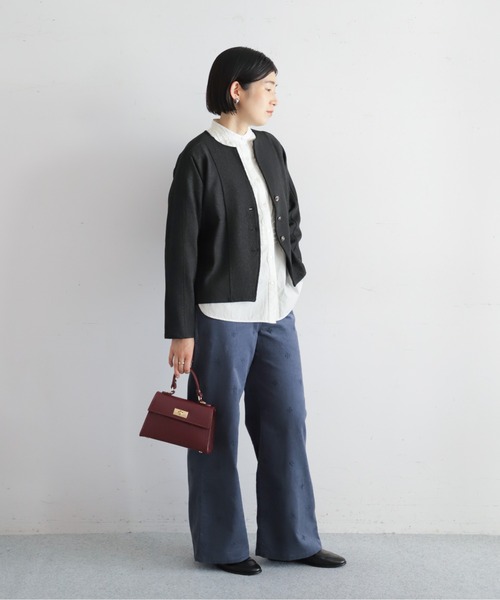 NOMBRE IMPAIR(ノンブルアンペール)の「プレーティングリブ ノーカラーカーディガン(カーディガン/ボレロ・レディース・カーキ/ベージュ/チャコールグレー・FREE)」の5枚目の写真