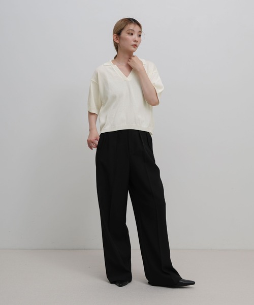 select MOCA(セレクトモカ)の「ハーフスリーブシルキースキッパーニット【セットアップ可】(ニット/セーター・レディース・ブラック/アイボリー・FREE)」の14枚目の写真