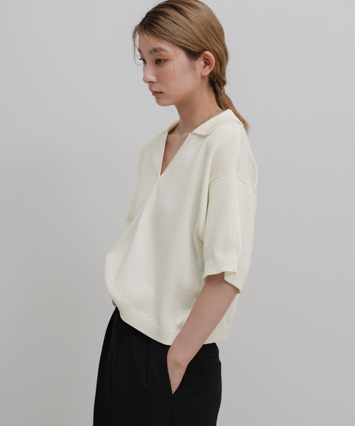 select MOCA(セレクトモカ)の「ハーフスリーブシルキースキッパーニット【セットアップ可】(ニット/セーター・レディース・ブラック/アイボリー・FREE)」の13枚目の写真