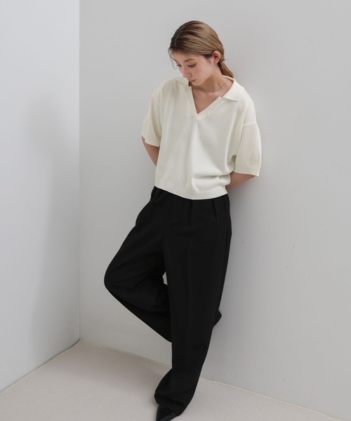 select MOCA(セレクトモカ)の「ハーフスリーブシルキースキッパーニット【セットアップ可】(ニット/セーター・レディース・ブラック/アイボリー・FREE)」の15枚目の写真
