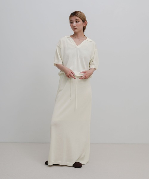 select MOCA(セレクトモカ)の「ハーフスリーブシルキースキッパーニット【セットアップ可】(ニット/セーター・レディース・ブラック/アイボリー・FREE)」の3枚目の写真