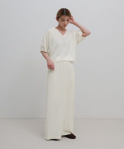 select MOCA(セレクトモカ)の「ハーフスリーブシルキースキッパーニット【セットアップ可】(ニット/セーター・レディース・ブラック/アイボリー・FREE)」の8枚目の写真