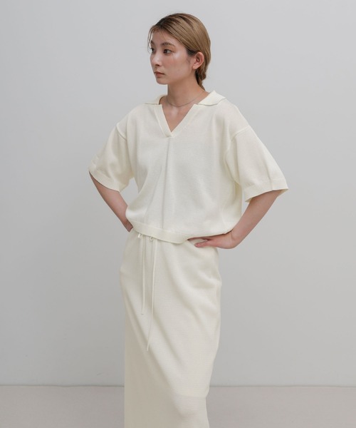 select MOCA(セレクトモカ)の「ハーフスリーブシルキースキッパーニット【セットアップ可】(ニット/セーター・レディース・ブラック/アイボリー・FREE)」の7枚目の写真