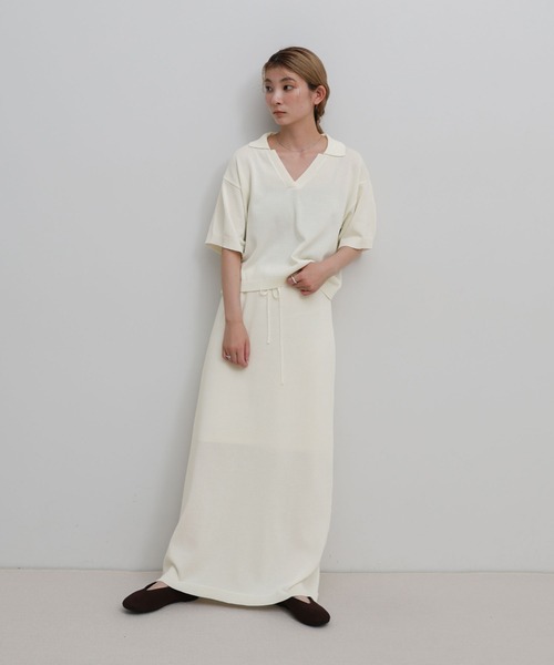 select MOCA(セレクトモカ)の「ハーフスリーブシルキースキッパーニット【セットアップ可】(ニット/セーター・レディース・ブラック/アイボリー・FREE)」の11枚目の写真