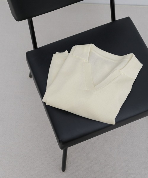 select MOCA(セレクトモカ)の「ハーフスリーブシルキースキッパーニット【セットアップ可】(ニット/セーター・レディース・ブラック/アイボリー・FREE)」の18枚目の写真
