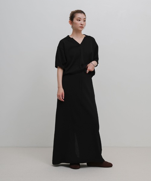 select MOCA(セレクトモカ)の「ハーフスリーブシルキースキッパーニット【セットアップ可】(ニット/セーター・レディース・ブラック/アイボリー・FREE)」の4枚目の写真