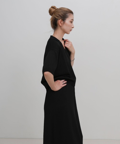 select MOCA(セレクトモカ)の「ハーフスリーブシルキースキッパーニット【セットアップ可】(ニット/セーター・レディース・ブラック/アイボリー・FREE)」の22枚目の写真