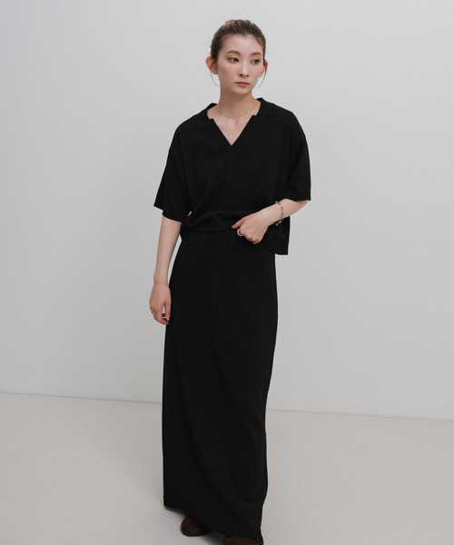 select MOCA(セレクトモカ)の「ハーフスリーブシルキースキッパーニット【セットアップ可】(ニット/セーター・レディース・ブラック/アイボリー・FREE)」の21枚目の写真
