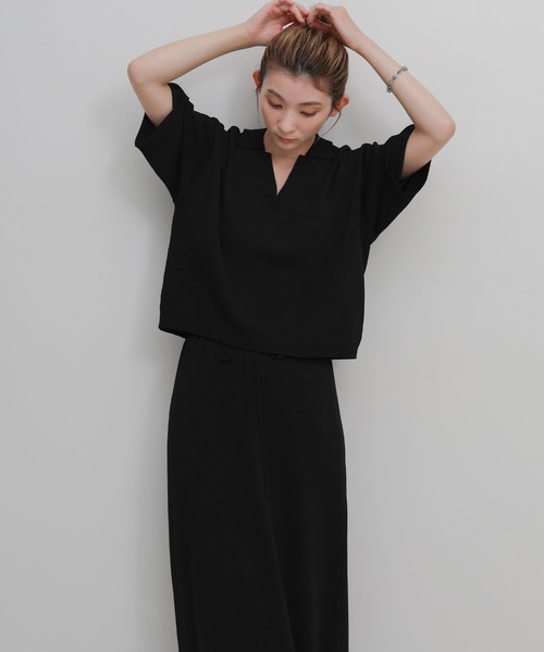 select MOCA(セレクトモカ)の「ハーフスリーブシルキースキッパーニット【セットアップ可】(ニット/セーター・レディース・ブラック/アイボリー・FREE)」の19枚目の写真