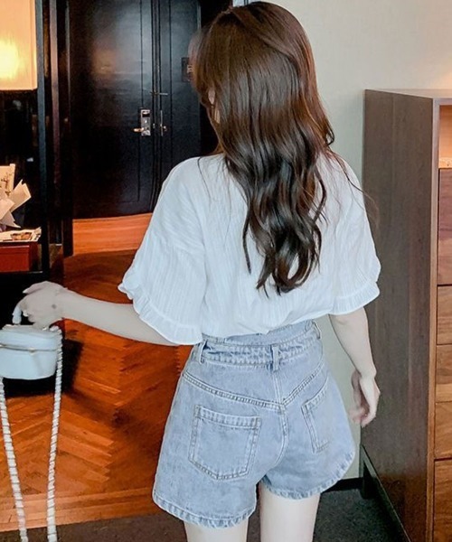 Flugge(フラッジー)の「半袖フリルレースシャツ(シャツ/ブラウス・レディース・ブルー/ホワイト・LARGE/MEDIUM)」の3枚目の写真