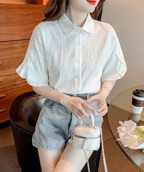 Flugge(フラッジー)の「半袖フリルレースシャツ(シャツ/ブラウス・レディース・ブルー/ホワイト・LARGE/MEDIUM)」の5枚目の写真