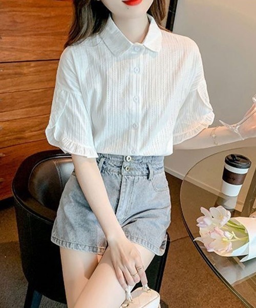 Flugge(フラッジー)の「半袖フリルレースシャツ(シャツ/ブラウス・レディース・ブルー/ホワイト・LARGE/MEDIUM)」の6枚目の写真
