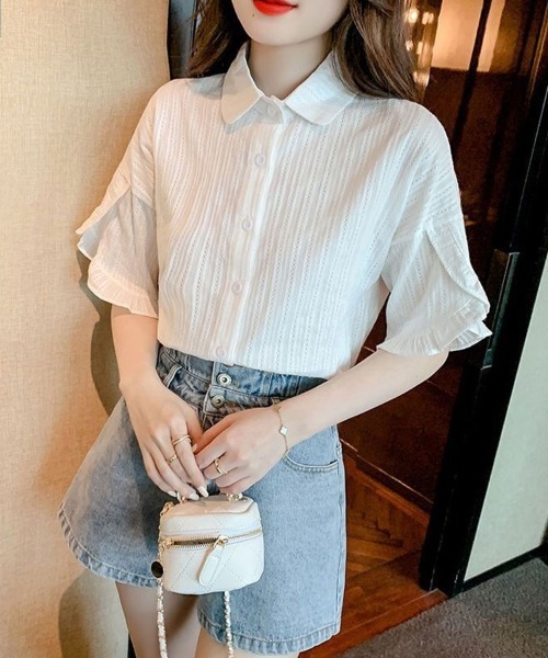 Flugge(フラッジー)の「半袖フリルレースシャツ(シャツ/ブラウス・レディース・ブルー/ホワイト・LARGE/MEDIUM)」の7枚目の写真