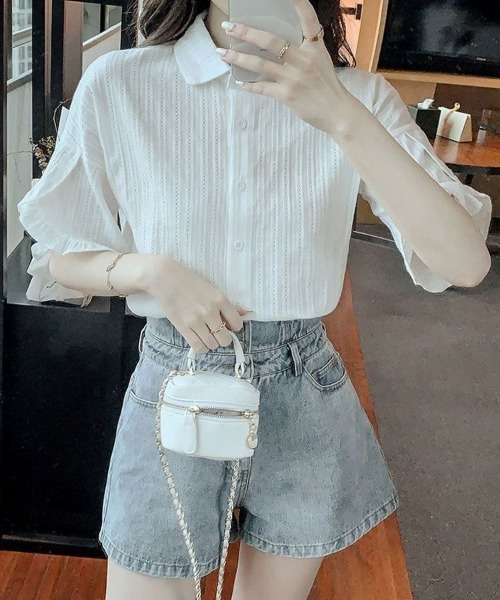 Flugge(フラッジー)の「半袖フリルレースシャツ(シャツ/ブラウス・レディース・ブルー/ホワイト・LARGE/MEDIUM)」の8枚目の写真