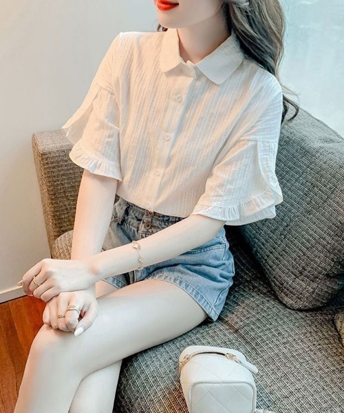Flugge(フラッジー)の「半袖フリルレースシャツ(シャツ/ブラウス・レディース・ブルー/ホワイト・LARGE/MEDIUM)」の10枚目の写真