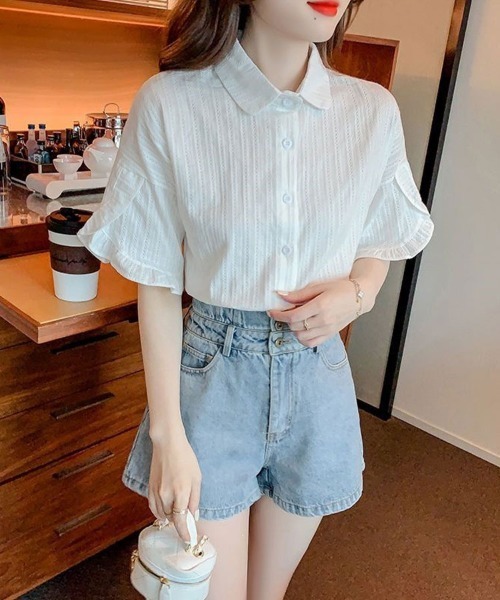 Flugge(フラッジー)の「半袖フリルレースシャツ(シャツ/ブラウス・レディース・ブルー/ホワイト・LARGE/MEDIUM)」の13枚目の写真