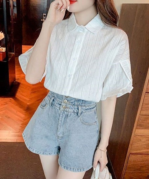 Flugge(フラッジー)の「半袖フリルレースシャツ(シャツ/ブラウス・レディース・ブルー/ホワイト・LARGE/MEDIUM)」の14枚目の写真