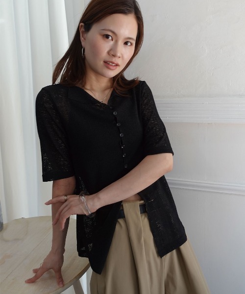 CORNERS(コーナーズ)の「カットレース半袖カーディガン(カーディガン/ボレロ・レディース・ブラック/ピンク/ライトブルー/ホワイト・M)」の22枚目の写真