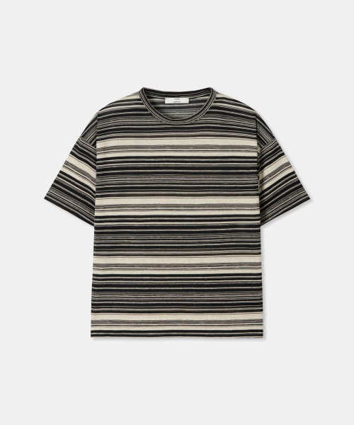THEENDQUESTION(ジエンドクエスチョン)の「Linen stripe t-shirt / BLACK(Tシャツ/カットソー・レディース・その他・FREE)」の1枚目の写真