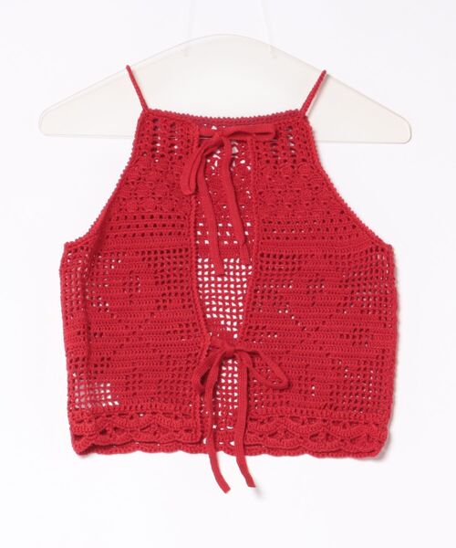CLANE（クラネ）の「CLANE/クラネ/CROCHET CAMI KNIT TOPS（キャミソール・レディース・アイボリー/レッド・F）」の3枚目の写真