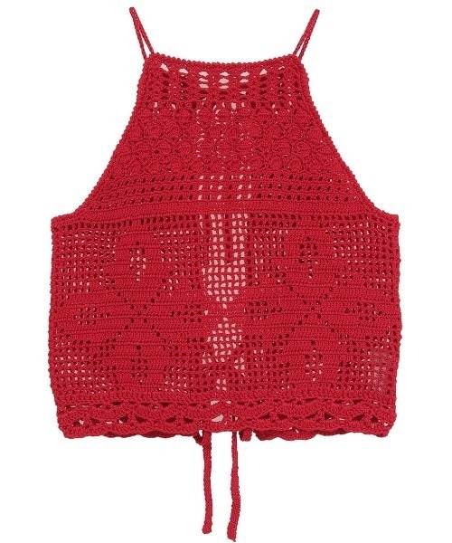 CLANE（クラネ）の「CLANE/クラネ/CROCHET CAMI KNIT TOPS（キャミソール・レディース・アイボリー/レッド・F）」の2枚目の写真