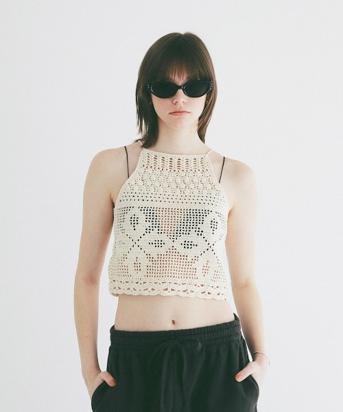 CLANE（クラネ）の「CLANE/クラネ/CROCHET CAMI KNIT TOPS（キャミソール・レディース・アイボリー/レッド・F）」の8枚目の写真