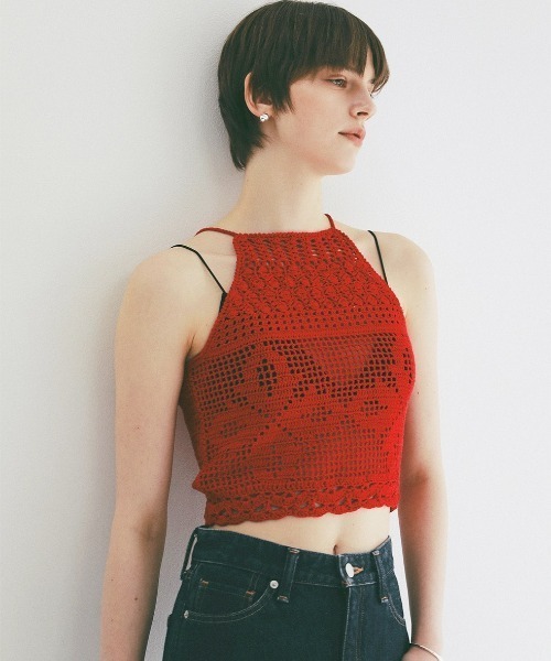 CLANE（クラネ）の「CLANE/クラネ/CROCHET CAMI KNIT TOPS（キャミソール・レディース・アイボリー/レッド・F）」の17枚目の写真