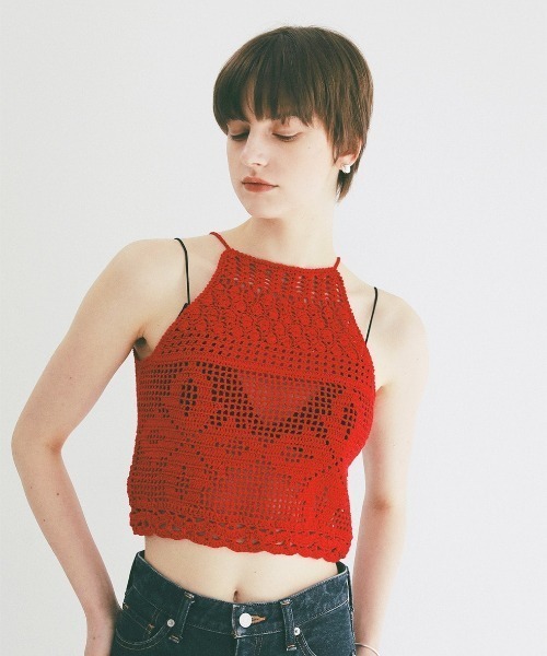 CLANE（クラネ）の「CLANE/クラネ/CROCHET CAMI KNIT TOPS（キャミソール・レディース・アイボリー/レッド・F）」の18枚目の写真