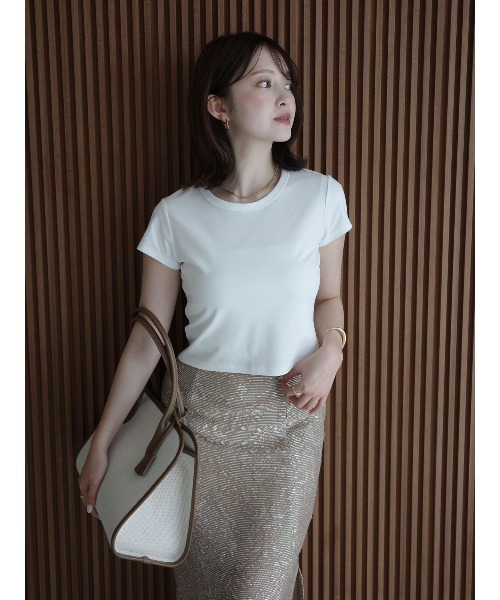 anuans(アニュアンス)の「シルクタッチコットンクロップドTシャツ(Tシャツ/カットソー・レディース・ブラック/ホワイト/チャコールグレー・SMALL/MEDIUM)」の12枚目の写真