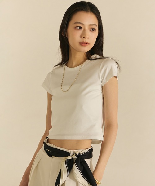 anuans(アニュアンス)の「シルクタッチコットンクロップドTシャツ(Tシャツ/カットソー・レディース・ブラック/ホワイト/チャコールグレー・SMALL/MEDIUM)」の13枚目の写真