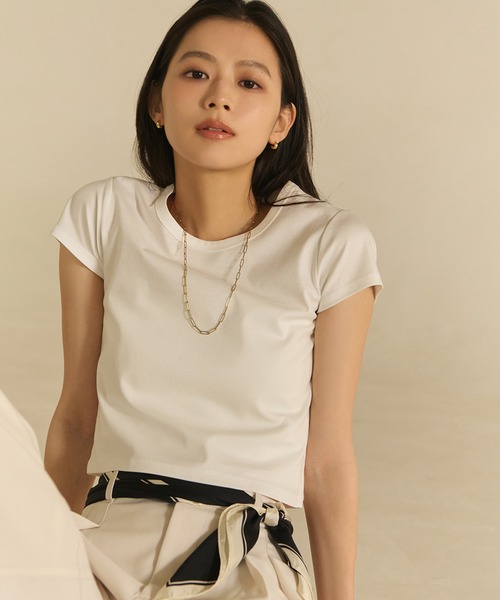 anuans(アニュアンス)の「シルクタッチコットンクロップドTシャツ(Tシャツ/カットソー・レディース・ブラック/ホワイト/チャコールグレー・SMALL/MEDIUM)」の16枚目の写真