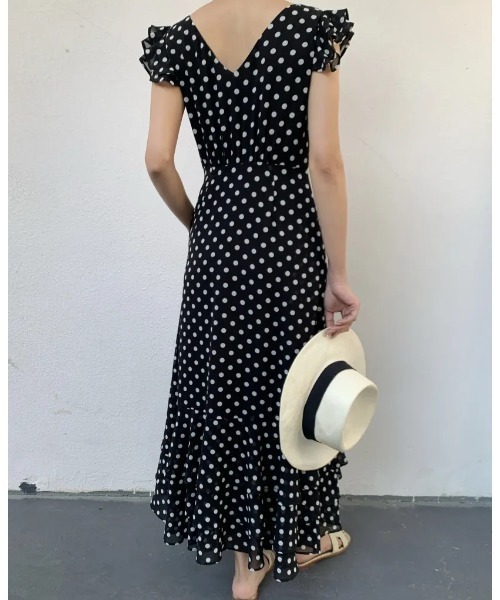 BIRTHDAY BASH(バースデイバッシュ)の「DOT SHEER FRILL SLEEVE DRESS(ドットシアーフリルスリーブドレス)(ワンピース・レディース・ブラック・SMALL)」の4枚目の写真