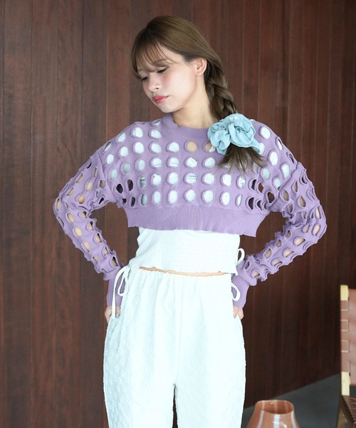 SANSeLF(サンセルフ)の「【SANSeLF】クラッシュホールクロップドトップス saw26s094(その他トップス・レディース・パープル・FREE)」の14枚目の写真