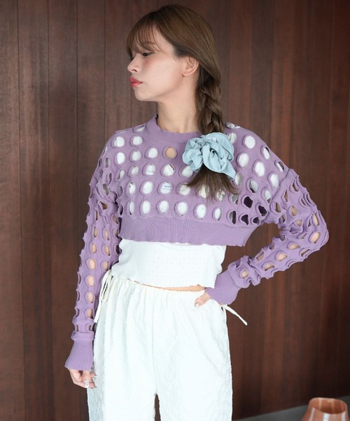SANSeLF(サンセルフ)の「【SANSeLF】クラッシュホールクロップドトップス saw26s094(その他トップス・レディース・パープル・FREE)」の17枚目の写真