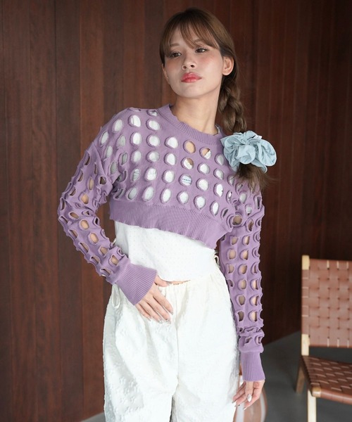 SANSeLF(サンセルフ)の「【SANSeLF】クラッシュホールクロップドトップス saw26s094(その他トップス・レディース・パープル・FREE)」の19枚目の写真