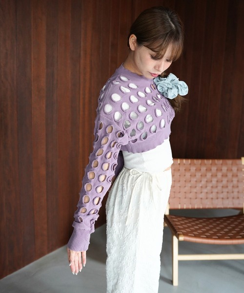 SANSeLF(サンセルフ)の「【SANSeLF】クラッシュホールクロップドトップス saw26s094(その他トップス・レディース・パープル・FREE)」の15枚目の写真