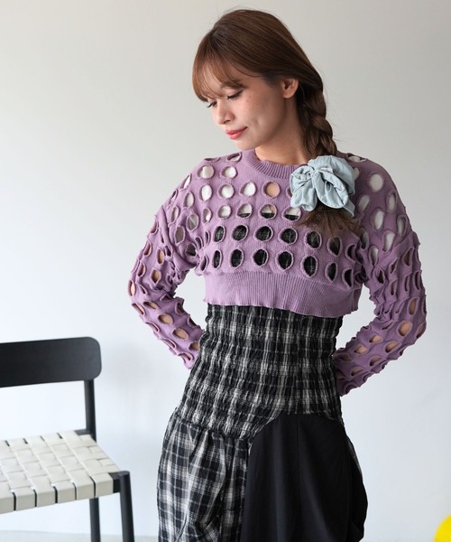 SANSeLF(サンセルフ)の「【SANSeLF】クラッシュホールクロップドトップス saw26s094(その他トップス・レディース・パープル・FREE)」の4枚目の写真