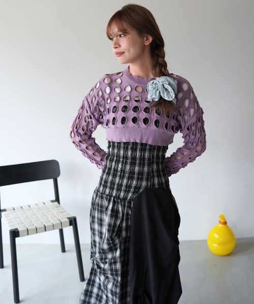 SANSeLF(サンセルフ)の「【SANSeLF】クラッシュホールクロップドトップス saw26s094(その他トップス・レディース・パープル・FREE)」の8枚目の写真