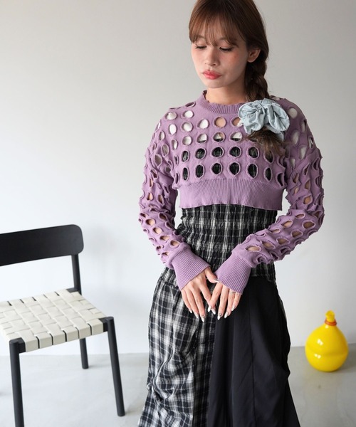 SANSeLF(サンセルフ)の「【SANSeLF】クラッシュホールクロップドトップス saw26s094(その他トップス・レディース・パープル・FREE)」の5枚目の写真